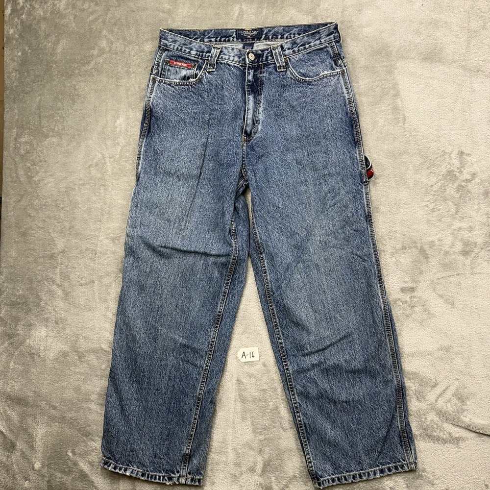 Vintage US Polo Assn Carpenter Jeans Men 34x30 Blue Denim Wide Leg Skater Baggy